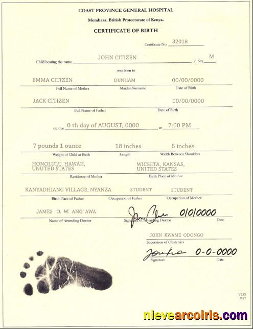 Kenya birth certificate